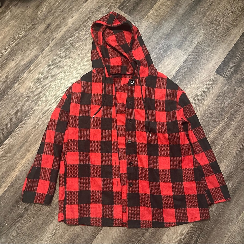SHEIN Curve Red and Black Plaid Jacket